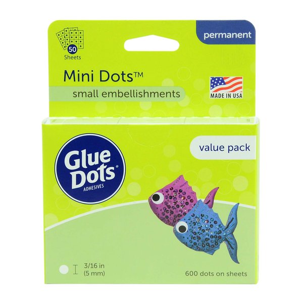 Glue Dots, Mini Dots Value Pack, Double-Sided, 3/16", 600 Dots, DIY Craft Glue Tape, Sticky Adhesive Glue Points, Liquid Hot Glue Alternative, Clear
