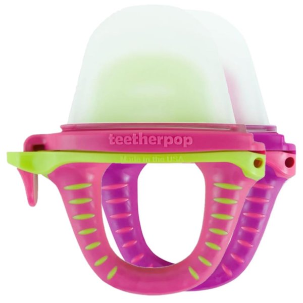 teetherpop - Fillable Silicone Teether for Breastmilk, Water, Purees & More, Baby Popsicle Teethers for Freezing Milk & Cooling Teething Relief (PinkLimon/Fuchsia)