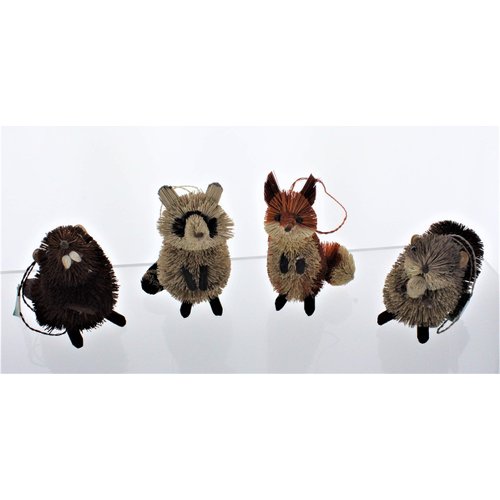 Kurt Adler S0706 3.5-6" Holiday Decorative Buri Woodland Animal Hanging Accessory Christmas Tree Ornament Set with String Hanger (4 Pack)