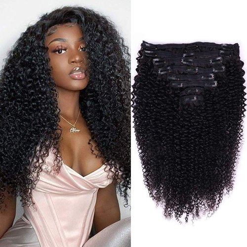 Cecycocy Kinky Curly Clip in Hair Extensions Human Hair for Black Women - 8Pcs 18Clips Double Weft Brazilian Remy Human Hair 3C 4A Clip in Extensions Thick to Ends 120G/4.2oz Natural Black (16 inch)