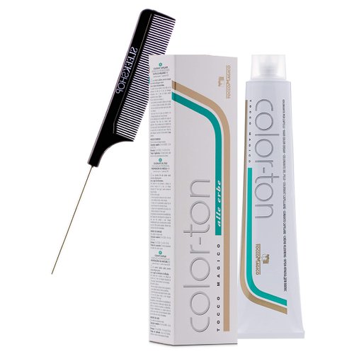 Tocco Magico Color-Ton Alle Erbe Permanent Hair Color Cream (w/Sleek Steel Pin Rat Tail Comb) Haircolor Dye Creme (6N / 6.0 - DARK BLONDE)