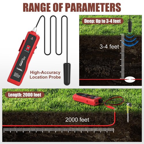 Underground Wire Locator, Wire Tracer with Rechargeable 1100mAh Battery Cable Tester for Pet Fence Locate Control Buried Wires Cables Locating Irrigation Tone Generator Kit & Probe
