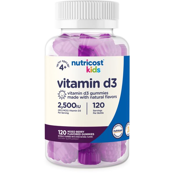 Nutricost Kids Vitamin D3 Gummies 2,500 IU (62.5mcg), 120 Gummies - Mixed Berry Flavored