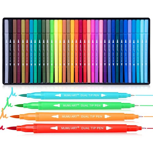 35 Dual Markers Pen for Adult Coloring Book, Coloring Brush Art Marker, Fine Tip Colored Pens for Bullet Journaling Drawing Planner