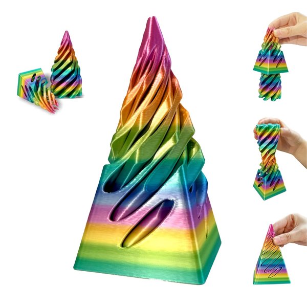Impossible Pyramid Passthrough Sculpture-3D Printed Spiral Cone Fidget Toy, Pass Through Pyramid Fidget Toy, Vortex Thread Illusion Desk Toy for Adult, 4inch Helix Screw Fidget Toy for Stress Relief