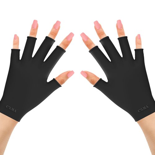 COMMEMA UV Gloves for Gel Manicures, Fingerless UV Protection Gloves with UPF50+ for UV Nail Lamp and Nail Accessories, All-Black Design with 100% Silicone