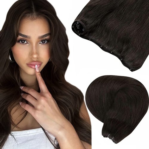 Micro Beads Weft Hair Extensions Brown LAAVOO Beaded Weft Brown Hair Extensions Brown Micro Ring Weft EZE Weft Darkest Brown Micro Weft Extensions Natural Straight Double Weft 50g 12" Width 20"