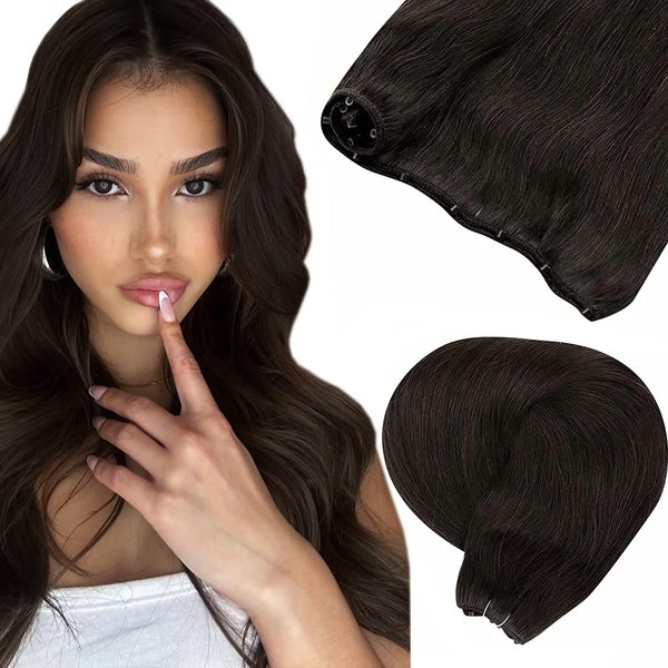 Micro Beads Weft Hair Extensions Brown LAAVOO Beaded Weft Brown Hair Extensions Brown Micro Ring Weft EZE Weft Darkest Brown Micro Weft Extensions Natural Straight Double Weft 50g 12" Width 20"