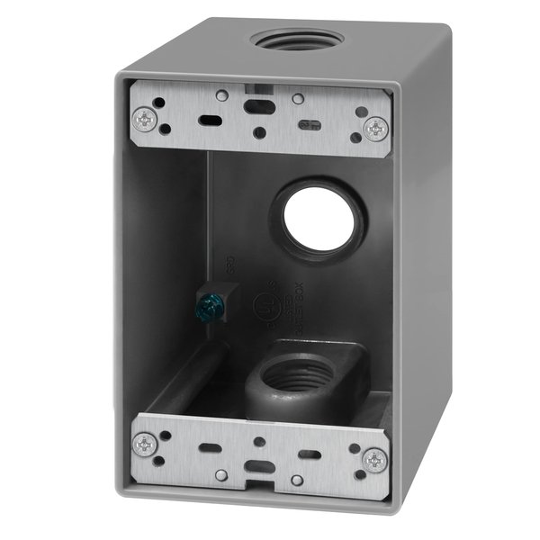 ENERLITES Weatherproof Outlet Box with Three 3/4-in Threaded Outlets, Outdoor Electrical Box, 3 Holes 0.75” Each, 1-Gang, 4.57” Height x 2.83” Length x 2.05” Depth, EN1375