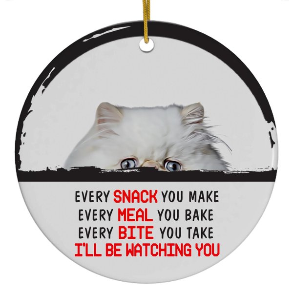 Funny Peeking Every Snack You Make Cream Point Himalayan Cat Christmas Ornament - White Circle Ceramic Decoration - Keepsake Gifts for Cat Lovers