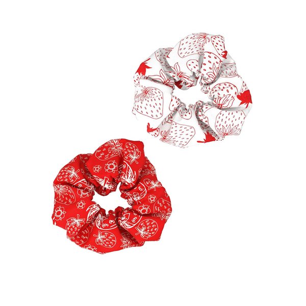 Strawberry Hair Scrunchies Girls Fruits Ponytail Holder Strawberry Hair Scrunchy Ties BW61 (2 Pcs-Set C)