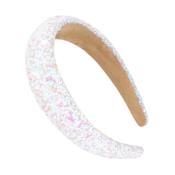 YISSION 1PC Sparkly Sequin Headband for Women Girls Non Slip White Star Head Band Glitter Jeweled Hairband Fashion Padded Headbands for Women Hair Accessories for Women Girls