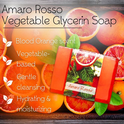 Glycerin Bar Soap Amaro Rosso Scent - Natural, Vegan-Friendly, Hypoallergenic - Moisturizing and Hydrating with 100% Vegetable Glycerin - Sulfate-Free, Paraben-Free, Chemical-Free - 4.5 oz