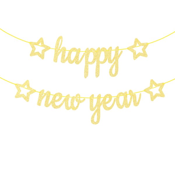 Gexolenu Happy New Year Banner, Gold Glitter Happy New Year With Star Sign For New Years Eve Party Supplies 2025,Happy New Year Decorations 2025, New Year Eve Party Supplies 2025, New Years Decor