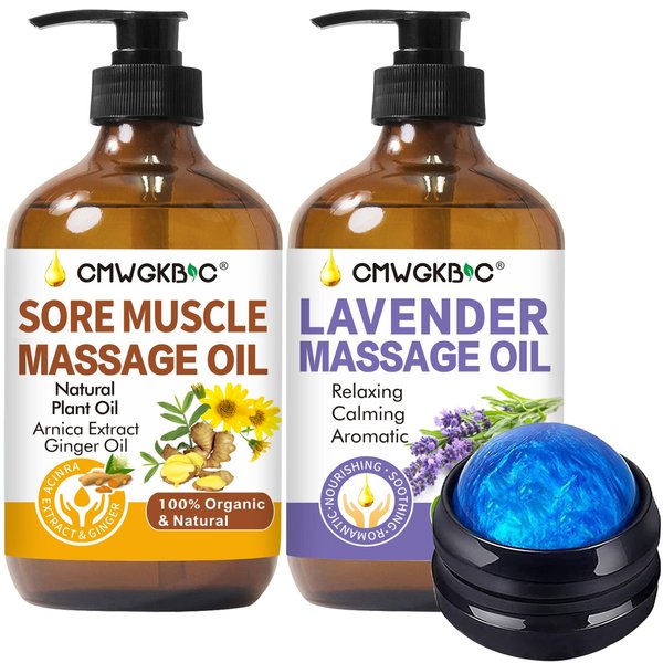 Massage Oil for Massage Therapy, Lymphatic Drainage Drops-Ginger Oil Sore Muscle Arnica Oil & Lavender Oil Relaxing Massage Oils,Massage Ball,Massage Oils for Date Night,Gifts for Women,Gifts for Men