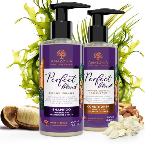 All Natural Shampoo & Conditioner for Blonde Hiars - Toner for Blonde Hair After Bleach Shampoo & Conditioner - with Seaweed, Cupuacu & Amazonia Nuts for Color Intensity & Color Change Prevention 6.8o
