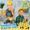 Tanlade 12 Set 12 Set Excavator Cups with Straws, Plastic Excavator Shape Cup Reusable Plastic Cups Construction Themed Party Favor for Kids Excavator Car Birthday Party