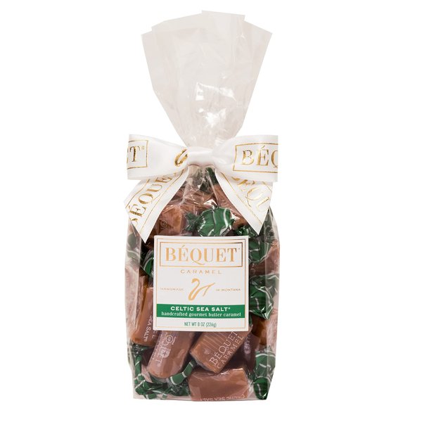 Béquet Caramel - Celtic Sea Salt Caramel - Gourmet Caramel Candy - Salted Caramel Candy Individually Wrapped - Made in Montana - Kosher (Star D) and Gluten Free - 8oz Gift Bag