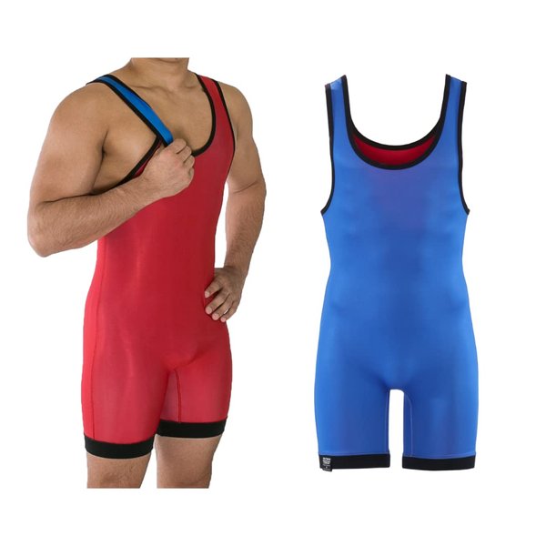 Matman Reversible Wrestling Singlet Freestyle Greco Roman Folkstyle Men Boys Standard Blue Red Made in USA (4X-Small)