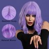 andromeda Purple Wig with Bangs Soft Short Bob Wavy Wigs for Women Synthetic Shoulder Length Women's Curly Wigs for Halloween Costumes Cosplay Daily (Purple)