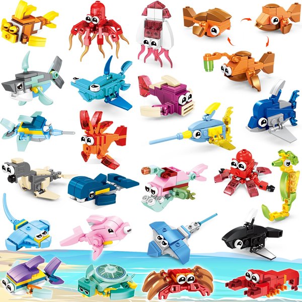 Uiqozok Party Favors for Kids Building Set, 24 Pack Animals Building Blocks Toy, Classroom Prizes Goodie Bag Stuffers, Christmas Day Easter Birthday Gift for Boys Girls Ages 6-12+