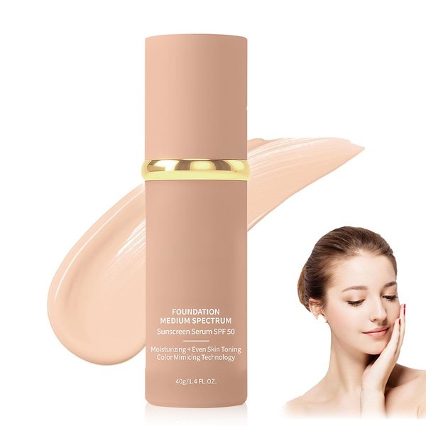 4 in 1 Foundation Liquid, Hydrating Medium Full Coverage Concealer with SPF 50+, Longwearing and Waterproof Foundation,Natural Face Makeup (1pc, 40g)