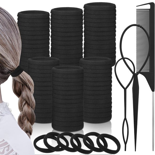 140PCS Black Hair Ties Hair Bands for Women's Hair Thick Hair Ties no Damage Seamless Hair Ties for Women Man Girl Thin Hair Thick Hair (Black)