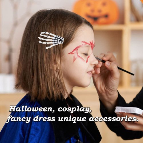 AKOAK 2 Pairs (4 Pcs) Halloween Hair Clip with Skeleton Hand Claw, Female Hair Styling Accessories for Girls (White)