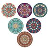 6 Pcs Mandala Silicon Coasters Drink Absorbent Technology Rubber+Cloth Coasters for Coffee Wooden Table Cork Heat-Resistant Reusable Drink Coaster, Gift for Birthday Housewarming Kitchen Bar -Set1