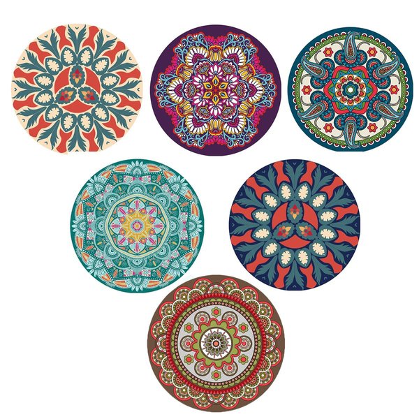 6 Pcs Mandala Silicon Coasters Drink Absorbent Technology Rubber+Cloth Coasters for Coffee Wooden Table Cork Heat-Resistant Reusable Drink Coaster, Gift for Birthday Housewarming Kitchen Bar -Set1