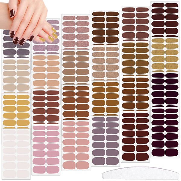 JERCLITY 336 Pieces 24 Sheets Classic Retro Solid Color Nail Polish Strips Glitter Nail Wraps with Nail File Self-Adhesive Dark Nail Stickers Full Nail Wraps for Women Girls Nail Art
