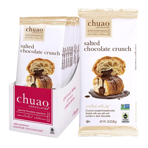 Chuao Chocolatier Salted Chocolate Crunch Dark Chocolate Bars | Gourmet Chocolate Sea Salt Artisan European No Preservatives | For Gift Baskets, Christmas, Valentines Day, Gifts | 12 Pack
