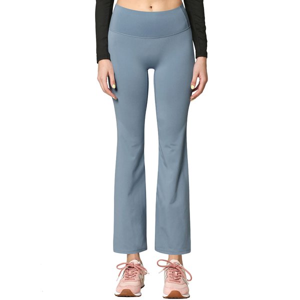 Active Queens QB3021 Peached Seamless Front Leggings with Inner Pocket Ankle Boot Cut Yoga Pants L ICE_Blue