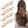 Isslly 4PCS Pearl Hair Clips, White Pearls Rhinestones Hair Barrettes, Gold Plated Sanp Clips, Elegant Pearl Hair Pins for Women, Girls, Brides, Suitable for Wedding, Daily Use