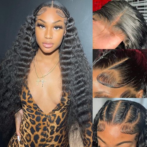 26 Inch Deep Wave Lace Front Wigs Human Hair Wigs for Black Women Frontal Wigs Human Hair with Baby Hair Natural Hair Line 180% Density Glueless 13x6 HD Lace Front Wigs Human Hair Pre Plucked