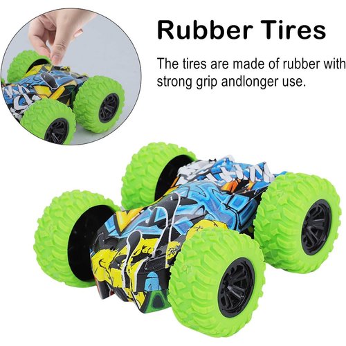 4pcs Doodle Monster Toys Truck Double-Sided Friction Powered Vehicles Flips Shockproof Inertia Cars Push and Go Vehicles for Toddlers Kids Birthday Christmas Party Supplies Gift