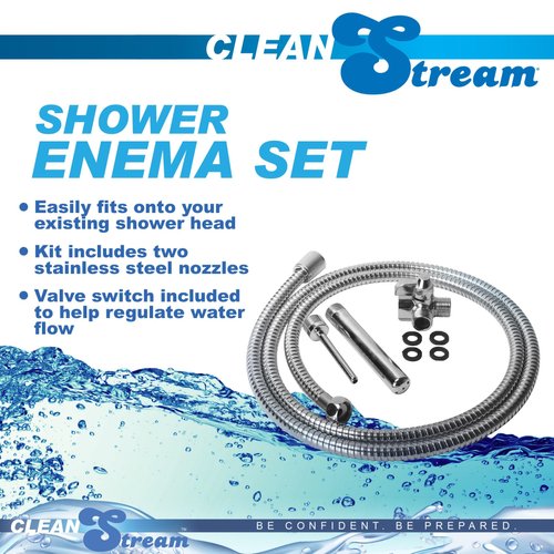 Cleanstream Shower Enema System, 6-Foot Hose, 5-Inch and 3.5-Inch Nozzles, Water Flow Regulator, Rubber Washers, Cleaner Kit for Men and Women