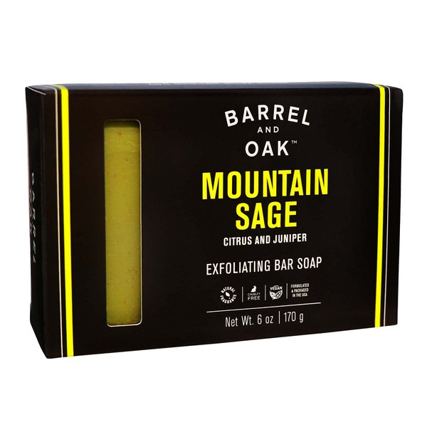 Barrel and Oak - Exfoliating Bar Soap, Men's Soap Bar, Natural Exfoliator, Deep Cleans Pores & Removes Dead Skin, Palm Oil (Mountain Sage, 6 oz)