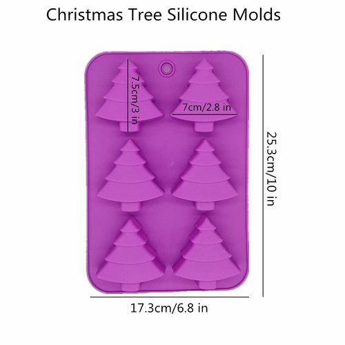 Accfore 3 Pack Christmas Tree Silicone Molds,6 Cavity Candy Baking Trays for Holiday Cakes,Candies,Gummy,Chocolates,Jelly,Soap,Ice Cube,Cookies (red, green, purple)