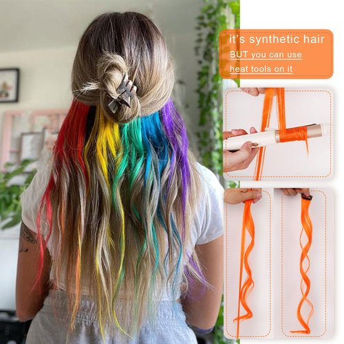 Colored Hair Extensions, Neon Green Clip In Hair Extensions, Color Hair Extensions, Colorful Hair Pieces for women, 10 Pcs 22 Inches