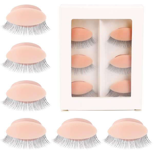 3 Pairs Practice Eyelids for Mannequin Head Silicone Eyelids with Eyelashes Replaced Eyelids for Eyelash Extensions Lash Training Makeup (light color)