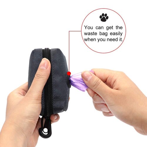 SLSON Pet Waste Bag Dispenser Zippered Pouch,Portable Dog Poop Bag Holder Leash Attachment Lightweight Fabric Bags (Dark Grey)