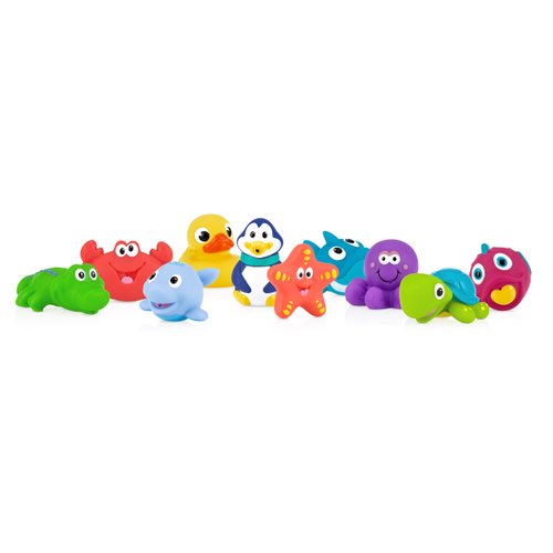 Nuby 10 Count (Pack of 1) Little Squirts Fun Bath Toys, Assorted Characters