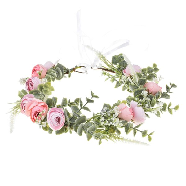 Floral Fall Artificial Baby Breath Flower Halo Wedding Crown Lilac Bridal Headpiece Greenery Crown HC-24 (F-pink)