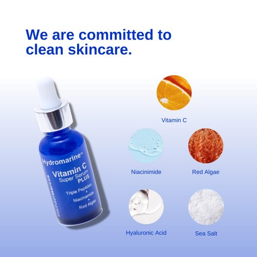 Michael Marcus Hydromarine Vitamin C Serum PLUS - Anti-Aging, Brightening, Firming - Infused with Youth Activating Peptide & Hyaluronic Acid - Made in USA (1oz)