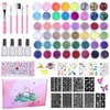 Pakfung 48 Color Glitter Tattoos Kit Kids, Temporary Glitter Tattoos with 209 Stencils, 5 Sheets Glow Temporary Tattoos Stickers, Glitter Art Makeup Kit, Festival Birthday Party Gifts for Girls & Boys