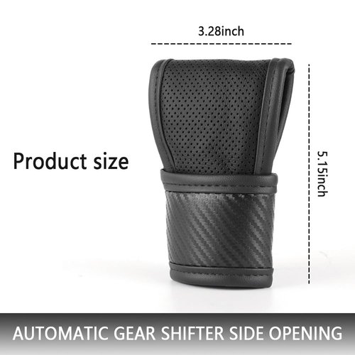 IHOTDER Car Gear Shift Knob Cover,Carbon Fibre Leather Gear Stick Cover for Car Decorations & Protection,Universal Car Interior Accessories Fits Car SUV Truck (Black)