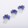 Teyglen Simple Rhinestones Crystal Bride Wedding Hair Comb Set Handmade Red Blue Black Crystal Side Hair Combs Bridal Hair Jewelry Set for Women Bride Girls (Blue)