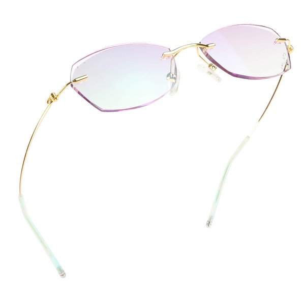 LifeArt Blue Light Blocking Glasses, Computer Reading Glasses, Anti Blue Rays, Reduce Eyestrain, Rimless Frame Tinted Lens with diamond, Stylish for Women (+1.00 Magnification)