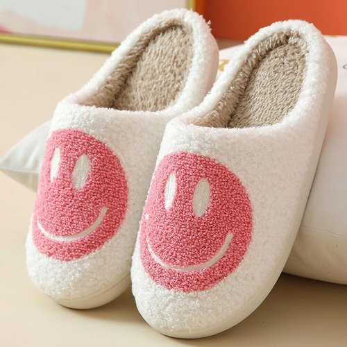 dubuto Smile Face Slippers for Girls Boys, Cute Soft Plush Anti-slip House Kids Girls Slippers with Memory Foam Warmth Cartoon Happy face Shoes for Indoor Outdoor